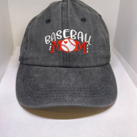 Baseball Mom Embroidered Baseball Cap – Adjustable Distressed Black Hat - Picture 1 of 4